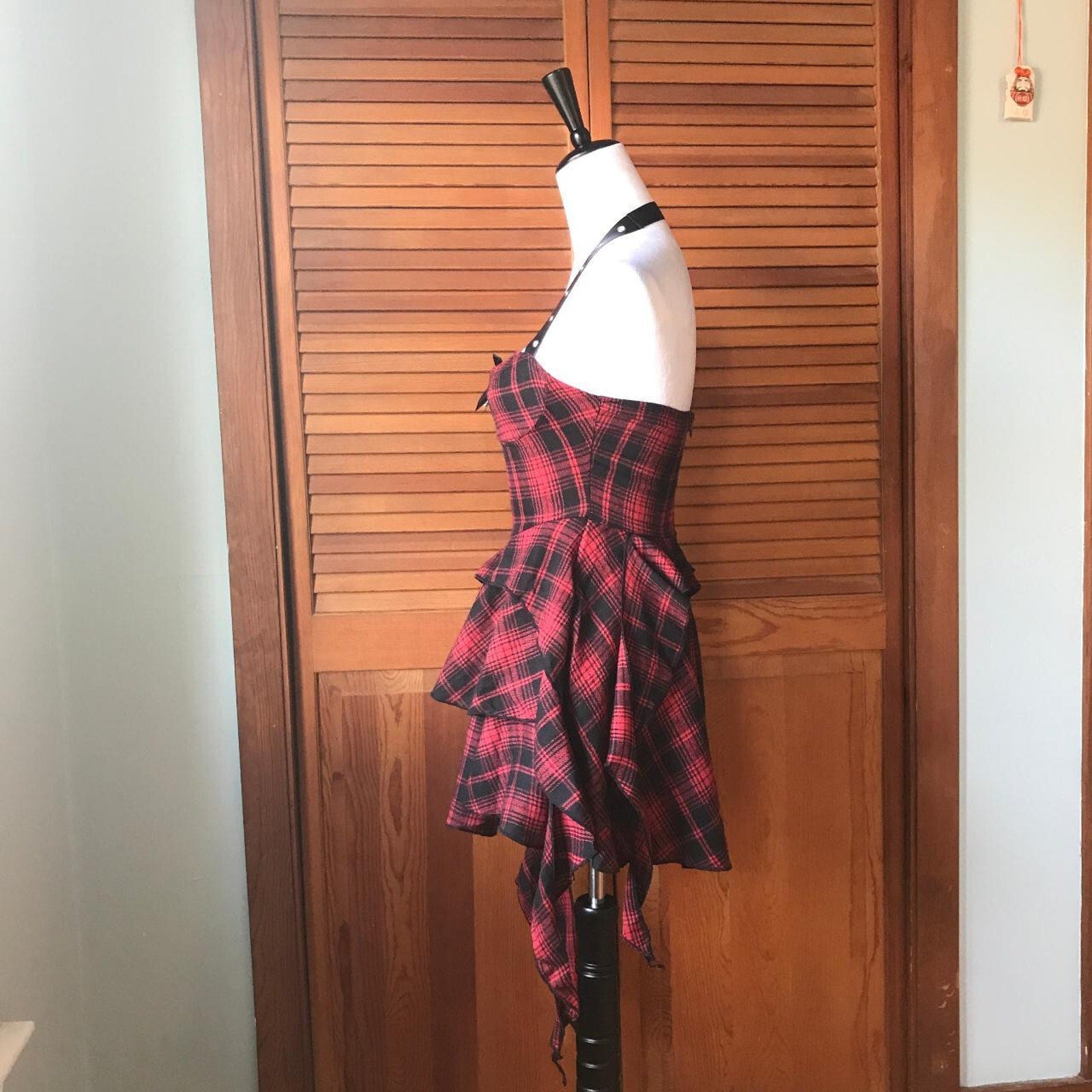 Punk Goth Red Plaid Tartan Pixie Hem Shoulder Strap Dress M