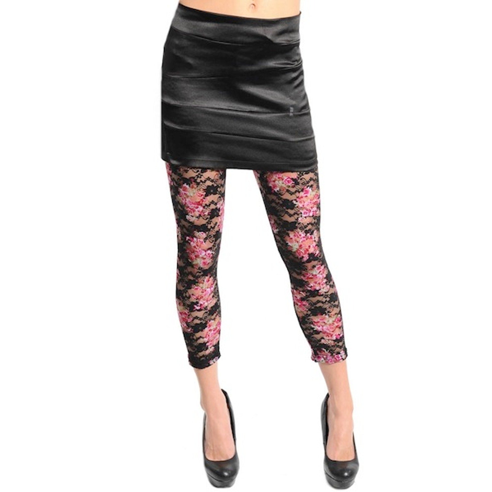Gothic Lolita Victorian Wimsigoth Garden Goth Pink Rose Lace Cropped Legging