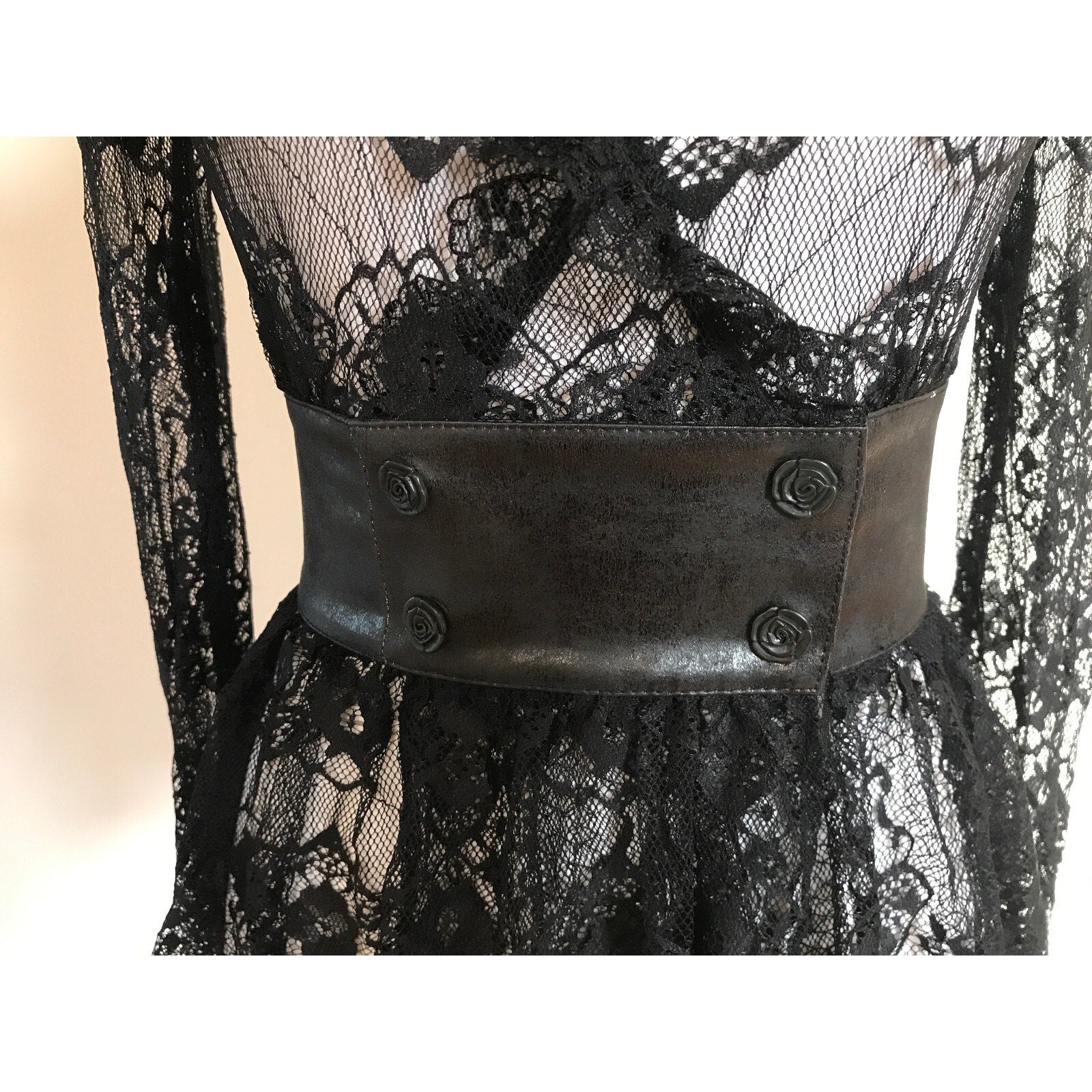 Lip Service Vintage War of the Roses Gothic Victorian Black Lace Top XS