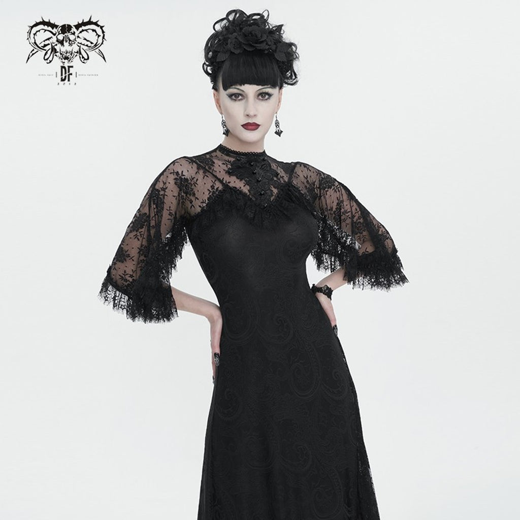 Devil Fashion Gothic Victorian 1930s 'Birds of a Feather' Lace Maxi Gown Dress