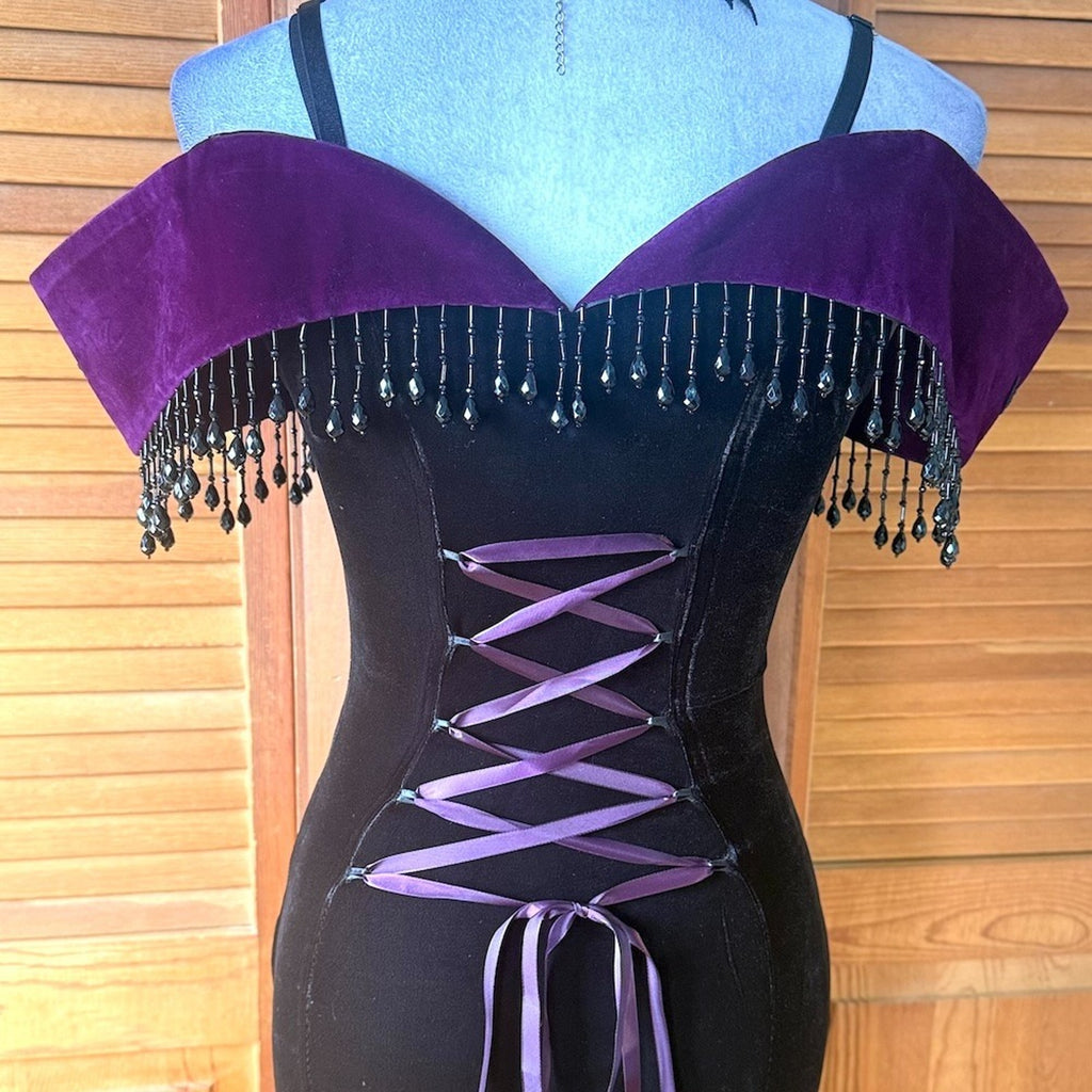 Devil Fashion Gothic Victorian 'Vampire Masquerade' Purple Black Velvet Gown