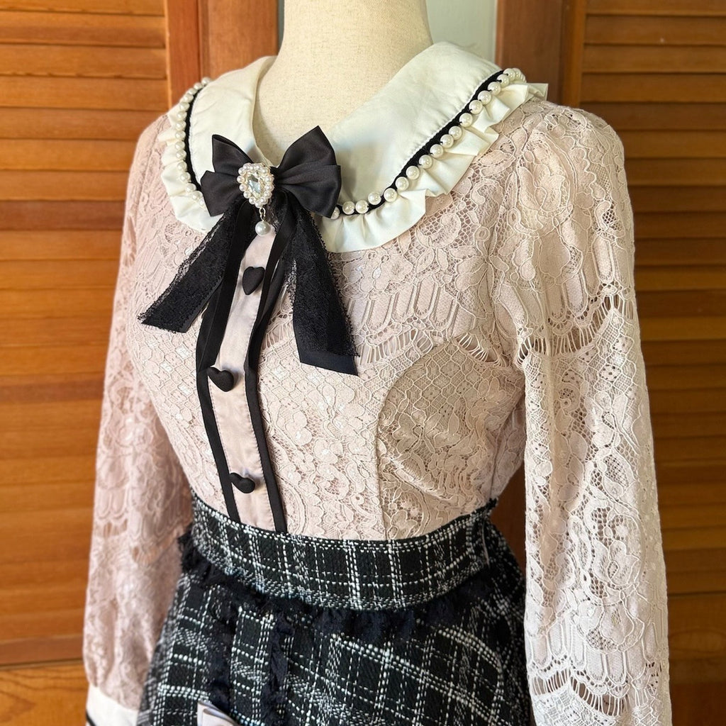 Liz Lisa J-Fashion Jirai Kei Ryosan Dysty Pink Lace & Black Tweed Dress S