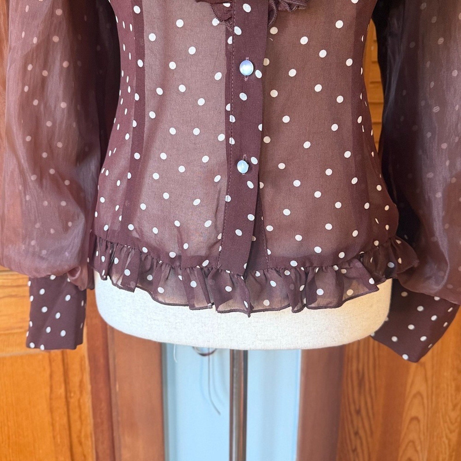 Bodyline J-fashion Gyaru Dollcore Lolita EGL Harjuku Brown Polka Dot Shirt L