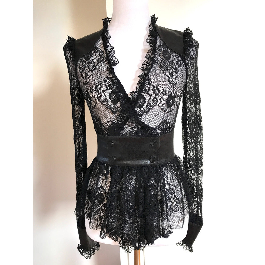 Lip Service Vintage War of the Roses Gothic Victorian Black Lace Top XS