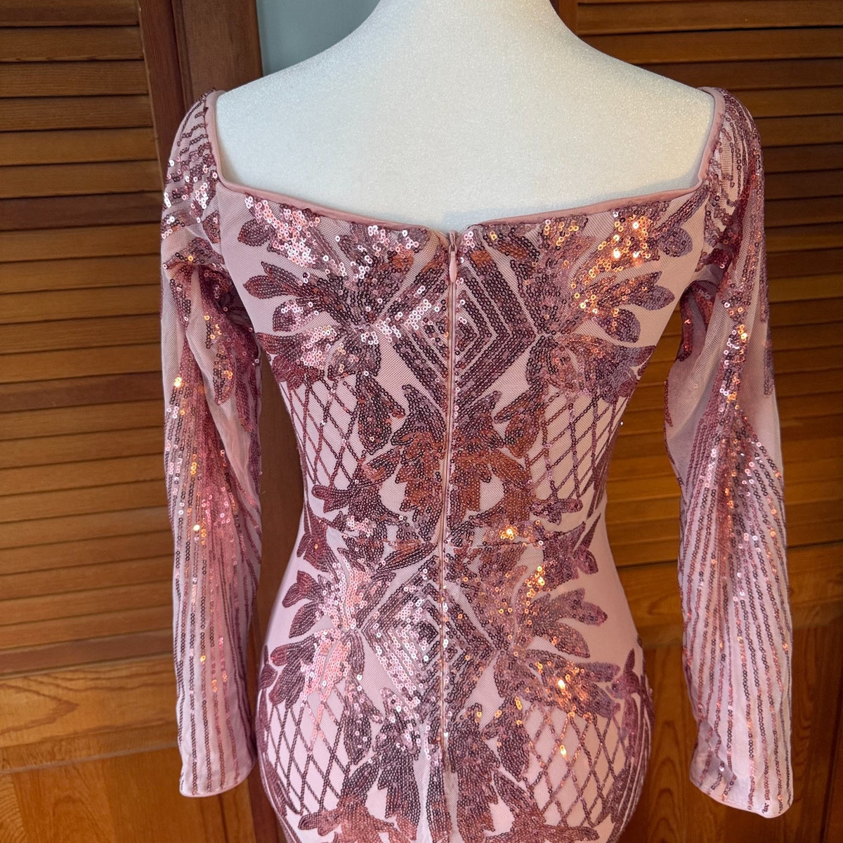 Pink Sequins Fairycore Mermaidcore Disco Diva Bodycon 1930s 1970s Dress Gown XS