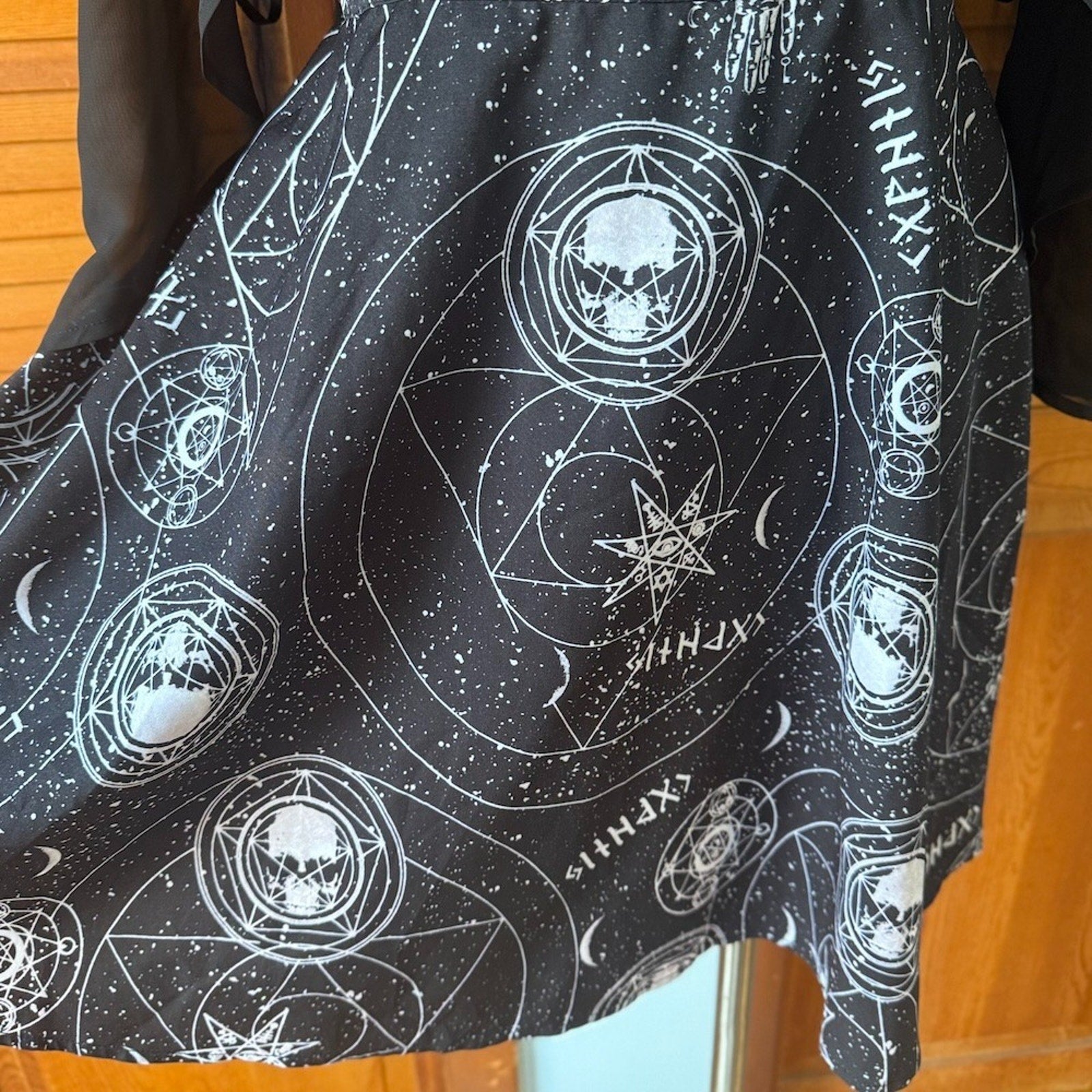 Goth Punk Witchcore Wiccan Skull Astrology Black Batwing Mini Dress M-L