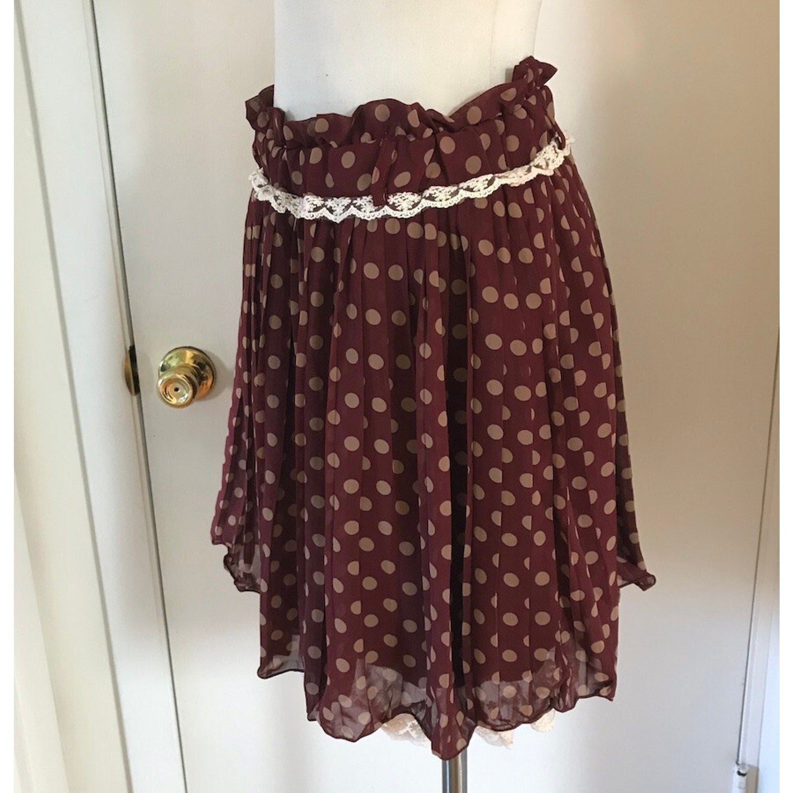 Liz Lisa Meyeeka J-fashion Kawaii Brown Polka Dot Gathered Skirt S