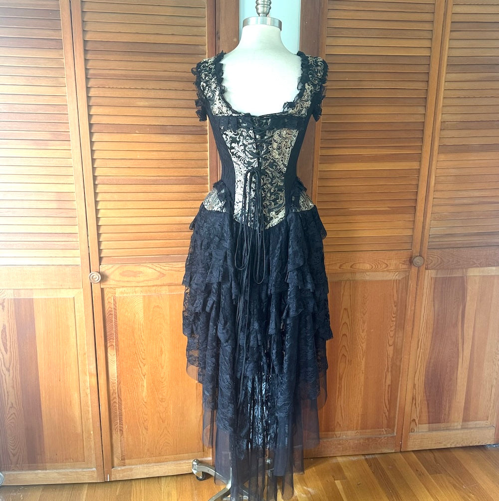 Burleska Gothic Victorian Renaissance Cabaret Golden Brocade Lace Corset Dress