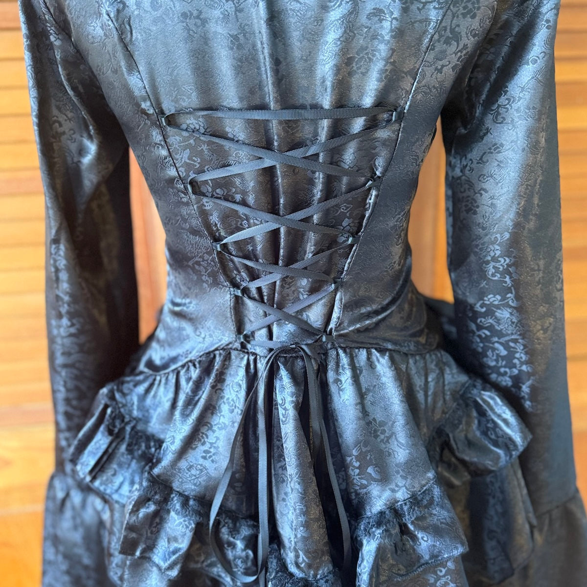Gothic Victorian Aristocrat Visual Kei Black Brocade Small Jabot Ruffle Shirt