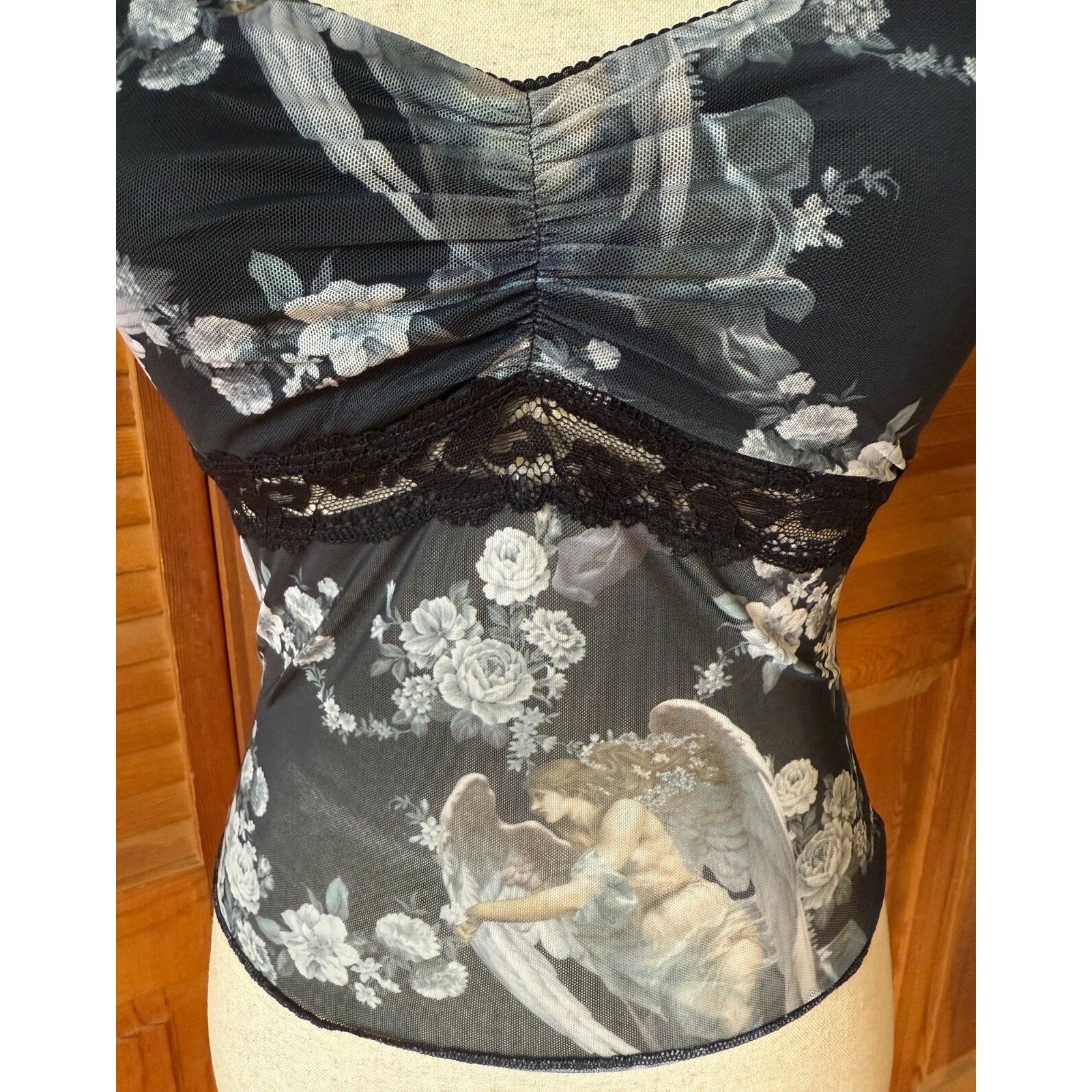Dolls Kill Gothic Victorian Come My Sweet Angel Floral Lace Strap Cami Top