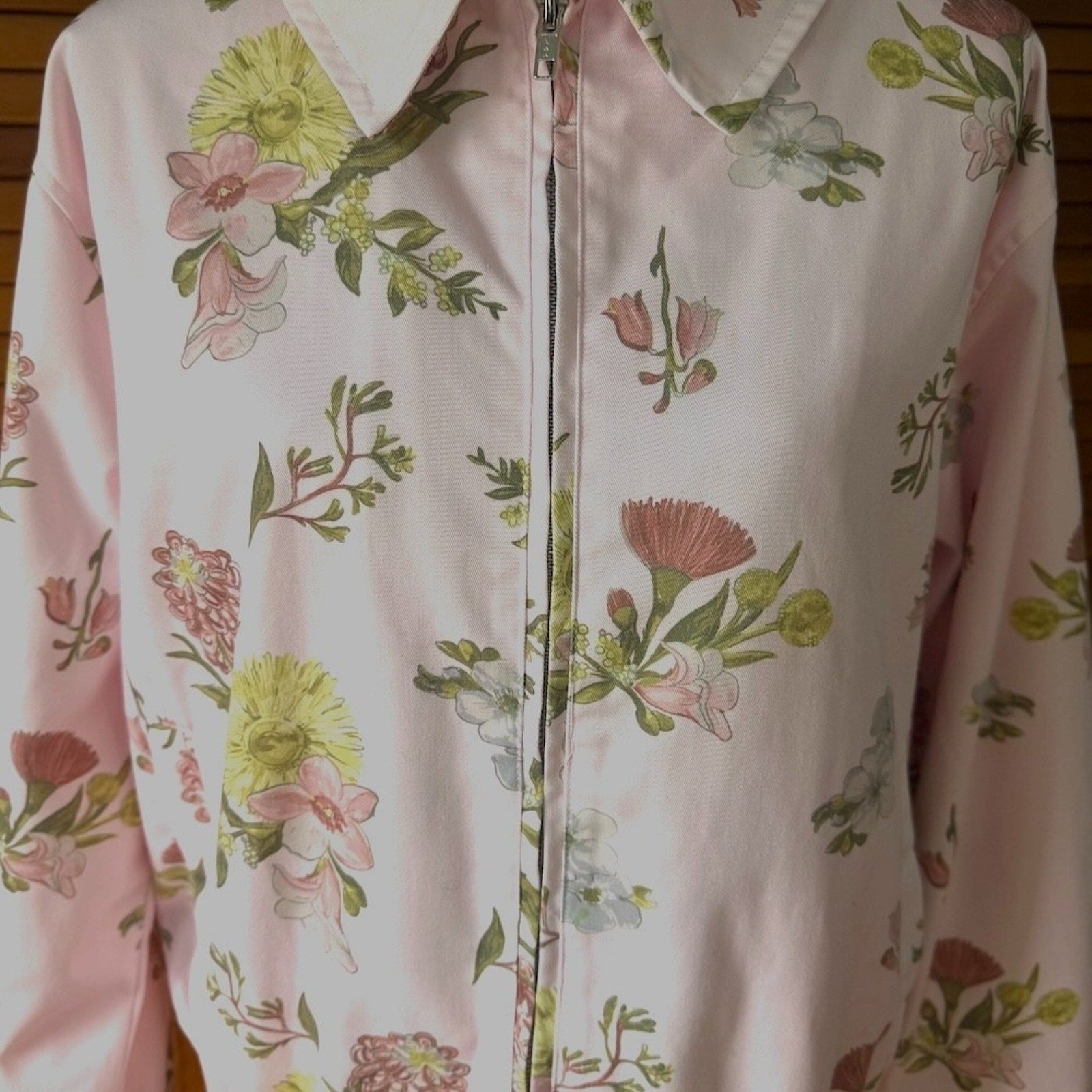 Whimsigoth Victorian Romatic Cottagecore Wild Flowers Pink Light Bomber Jacket L