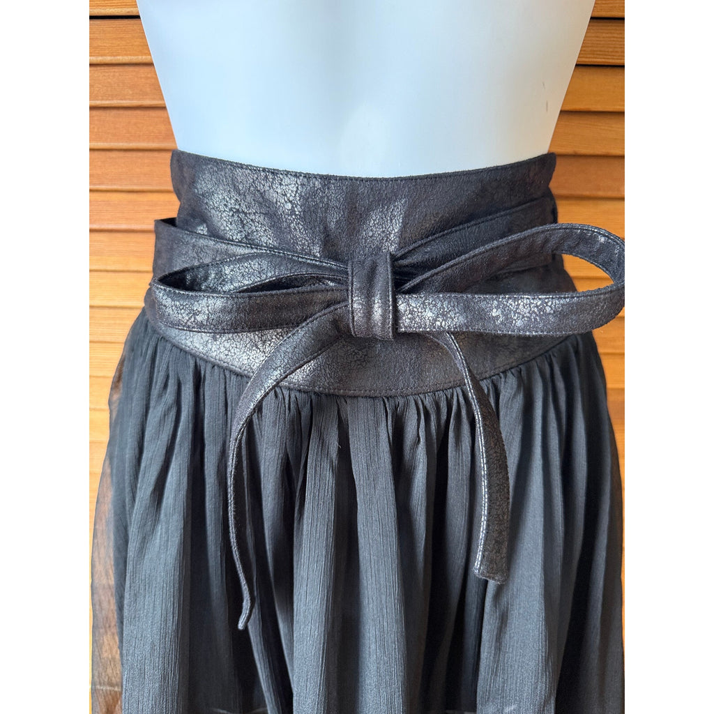 Punk Rave Gothic Victorian Steampunk Black Chiffon Faux Leather Skirt S-M