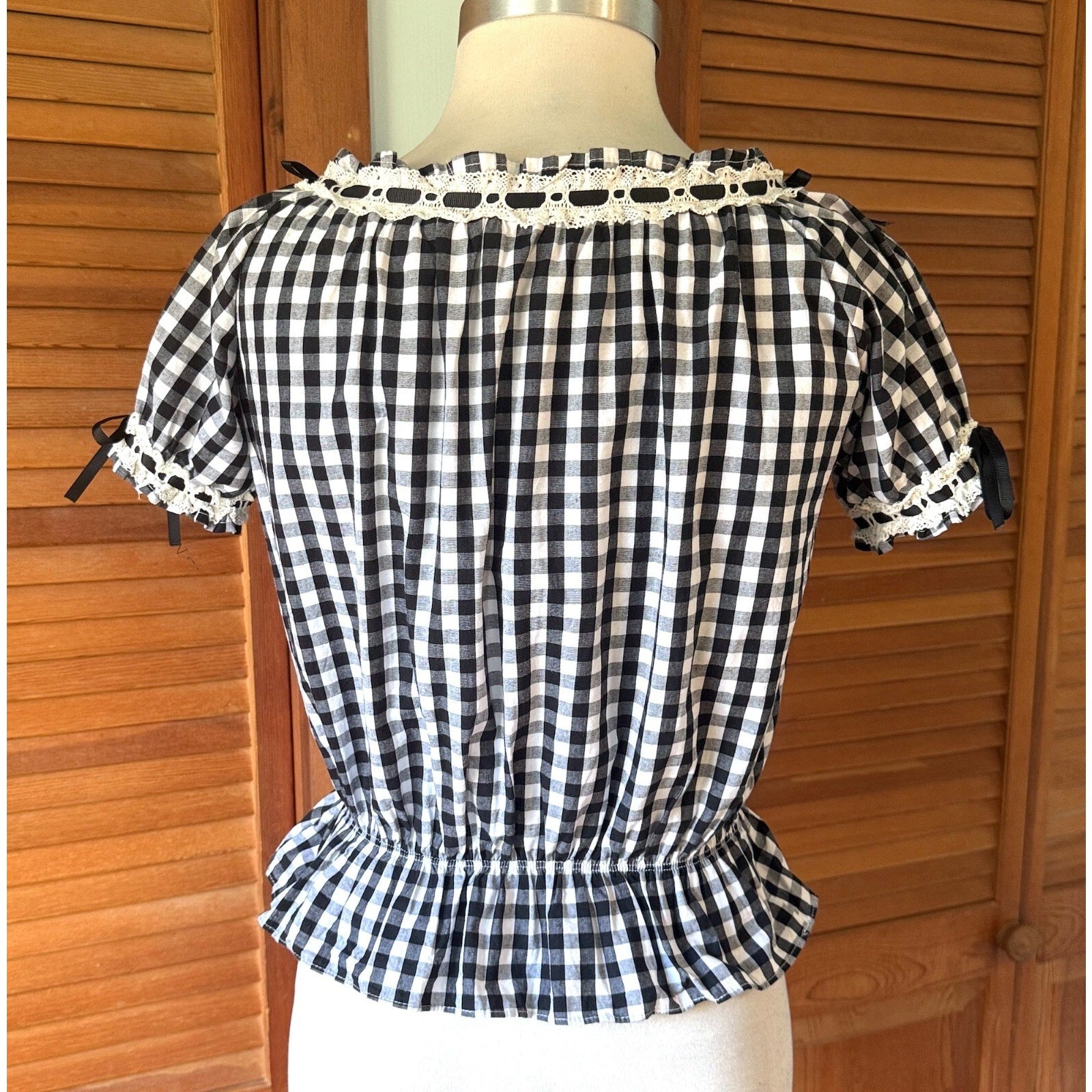 Ank Rouge Lolita EGL J-fashion Kawaii Jirai Gyaru Black White Checkered Top M-L