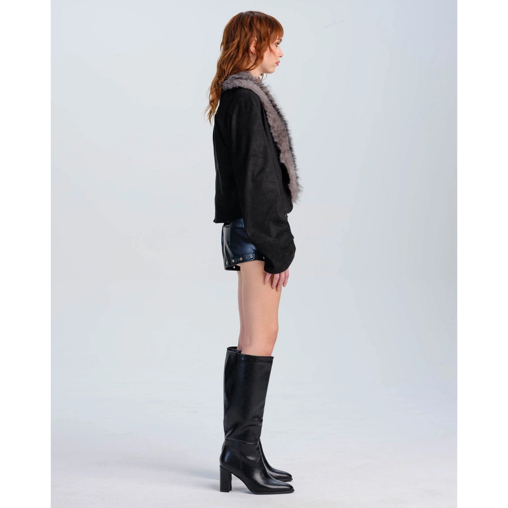 Goth Punk Vampire Werewolf Unleashed Black Gray Faux Fur Collar Fall Jacket