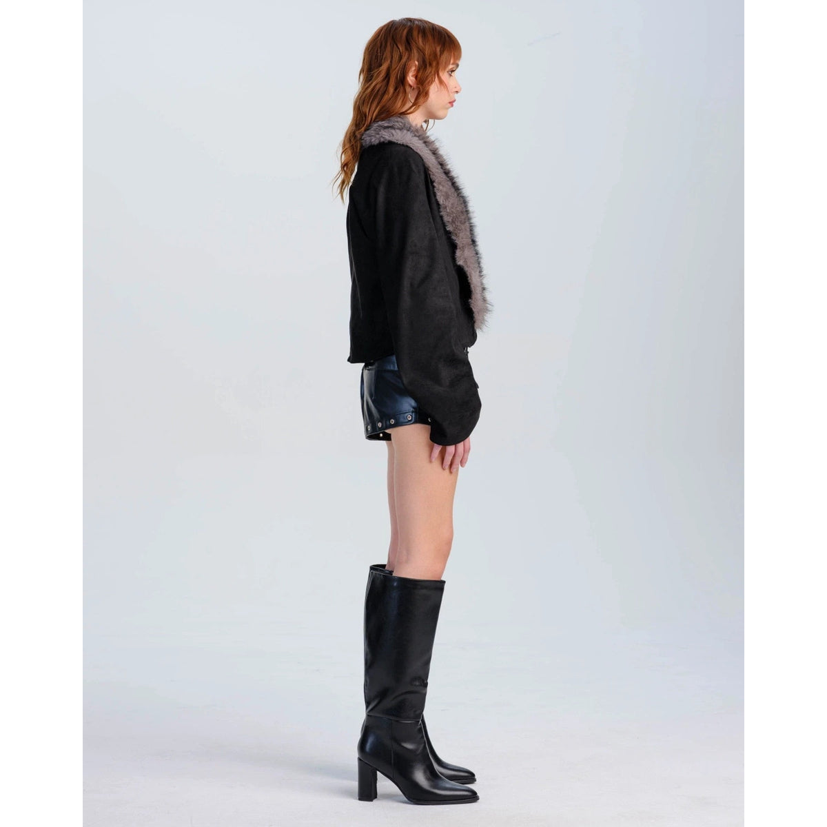 Goth Punk Vampire Werewolf Unleashed Black Gray Faux Fur Collar Fall Jacket
