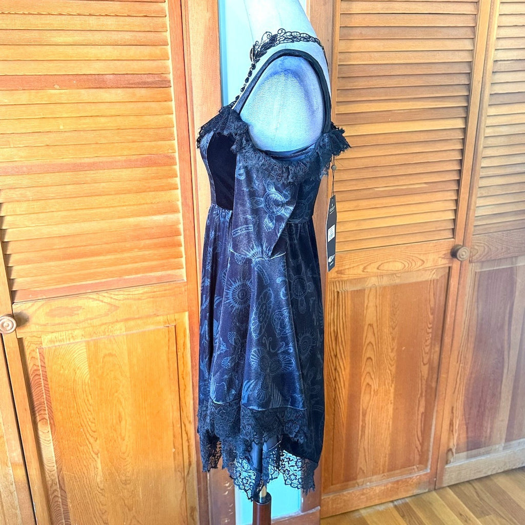 Killstar x The Lost Boys Gothic Victorian Vampire Gray Velvet Skull Dress S