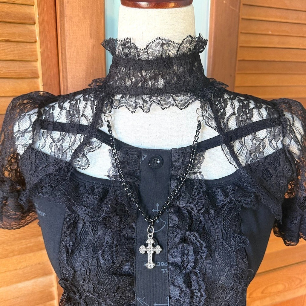 ACDC Rag J-fashion Gyaru Harajuku Dollcore Himekaji Black Cross & Chain Top M