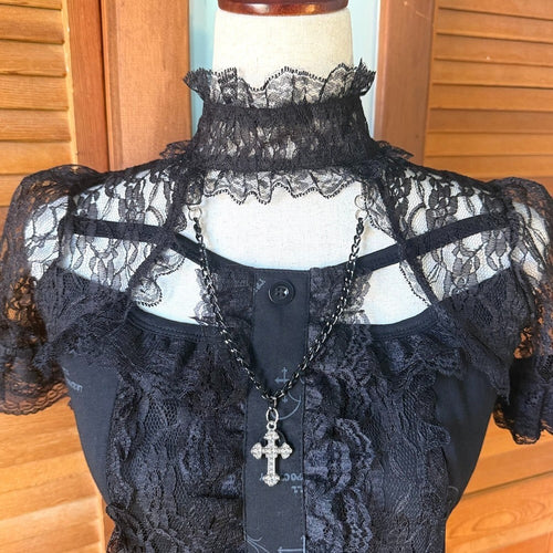 ACDC Rag J-fashion Gyaru Harajuku Dollcore Himekaji Black Cross & Chain Top M