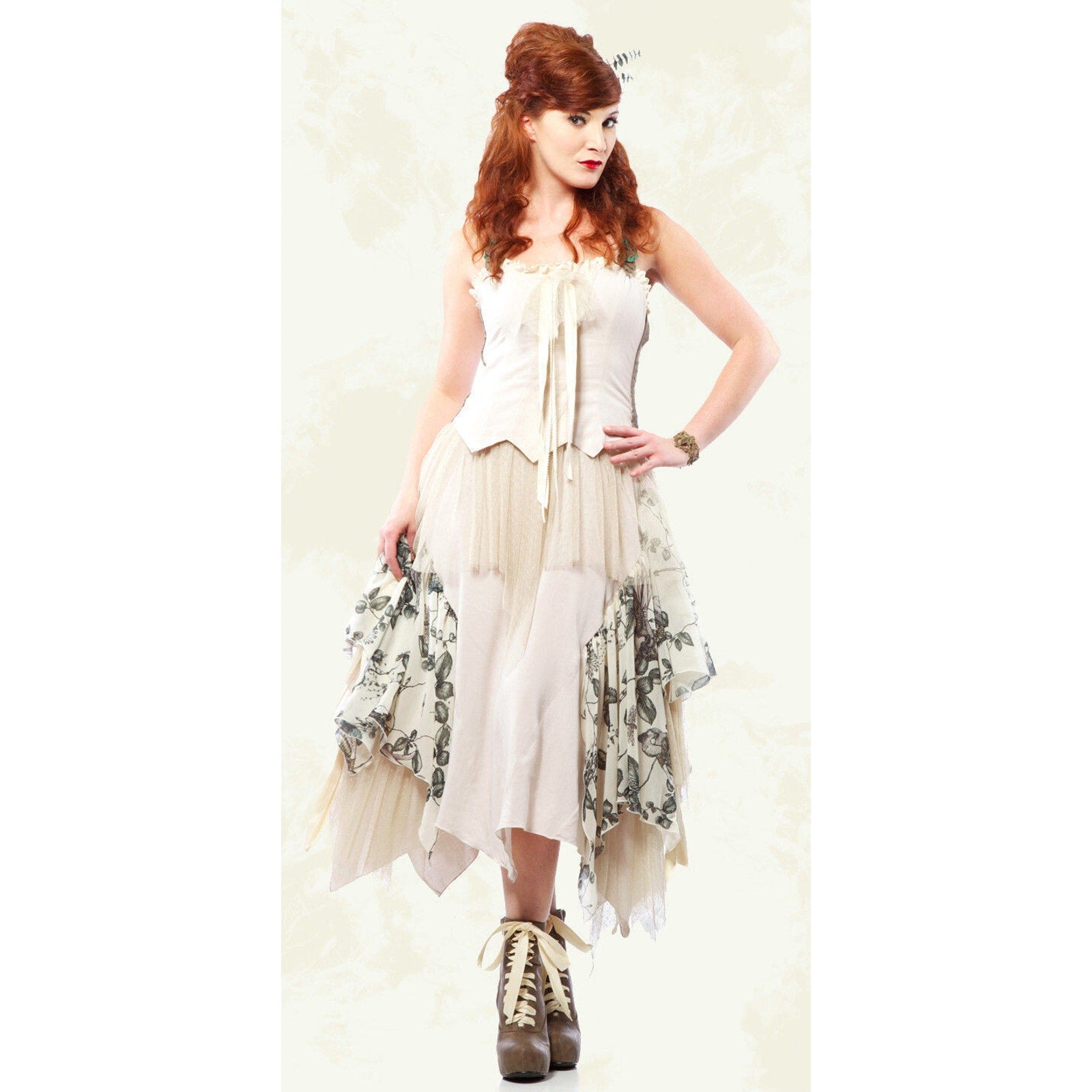 Lip Service Mecanique Menagerie Goth Steampunk Victorian Chiffon Gown Ivory XS