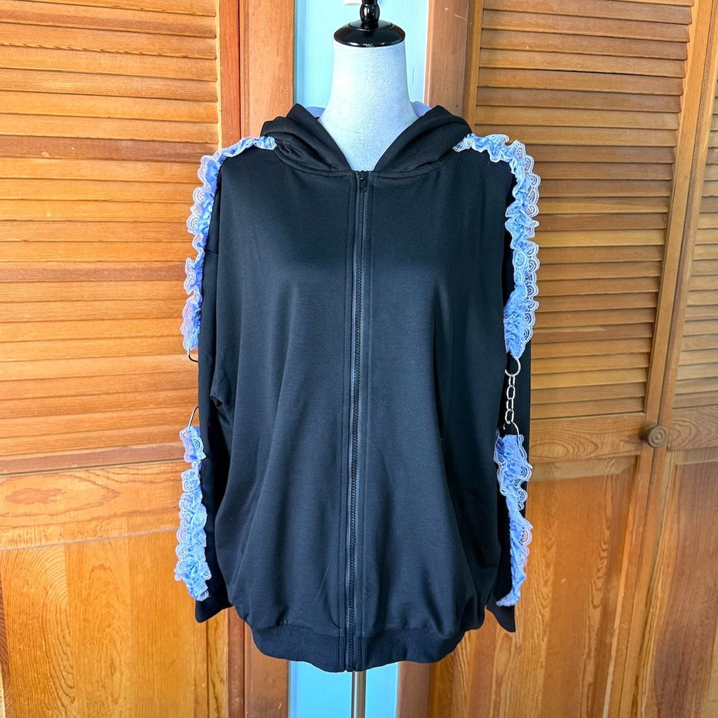 ACDC Rag Lolita EGL Goth Punk Emo Yami Kawaii Ground Mine Zip Ruffle Hoodie
