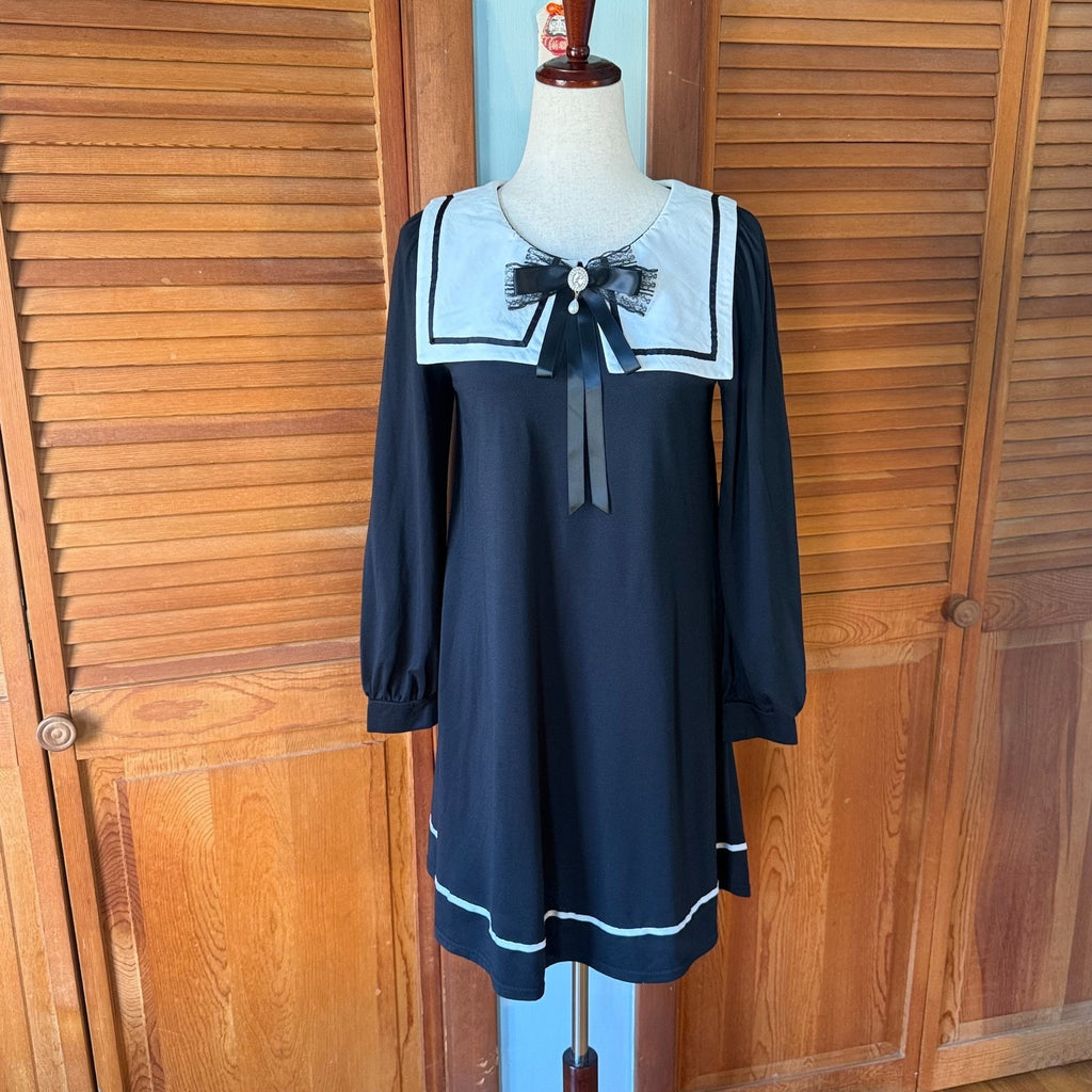 J-fashion Ank Rouge Gyaru Kawaii Dollcore Cutecore Black Sailor Collar Dress M