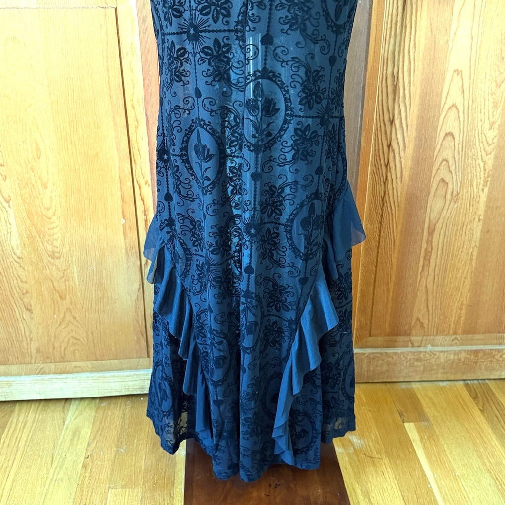 Gothic Victorian Vampire Dark Fairy Torture Garden Black Ruffle & Strap Dress S