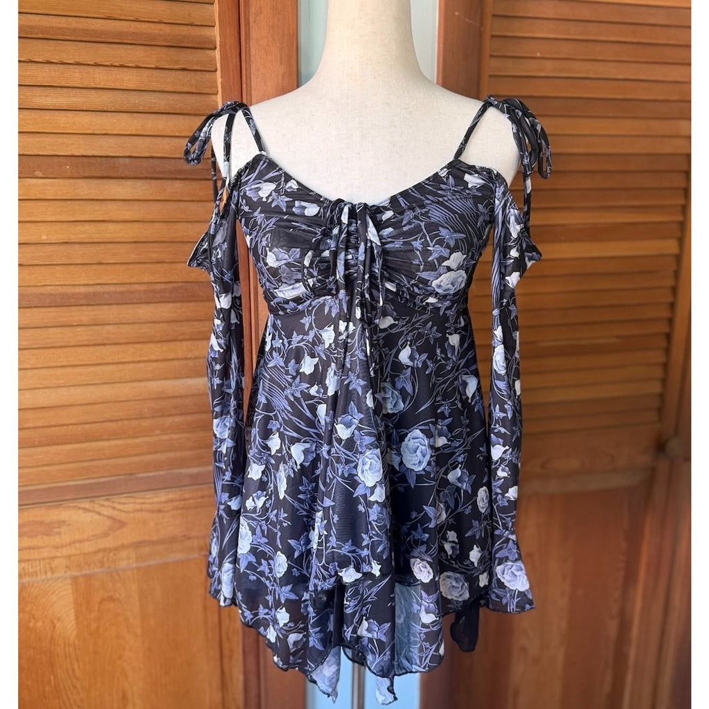 Dolls Kill Fairycore Garden Goth Coquette Funeral Rose Tunic Dress S