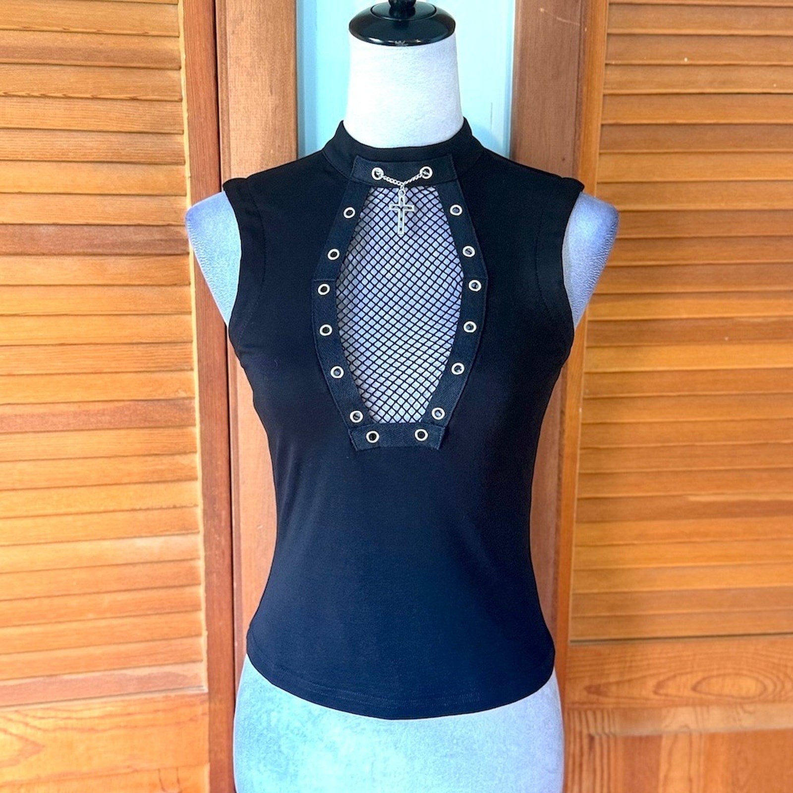 Dark in Love Goth Punk Emo Vkei Black Coffin Chain Cross Muscle Top