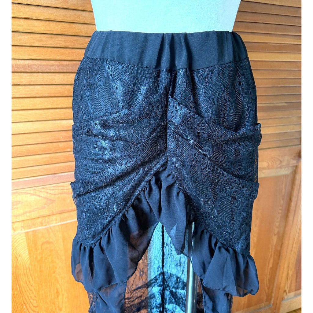 Gothic Lolita Punk Steampunk Victorian Cabaret Black Lace High Low Skirt S