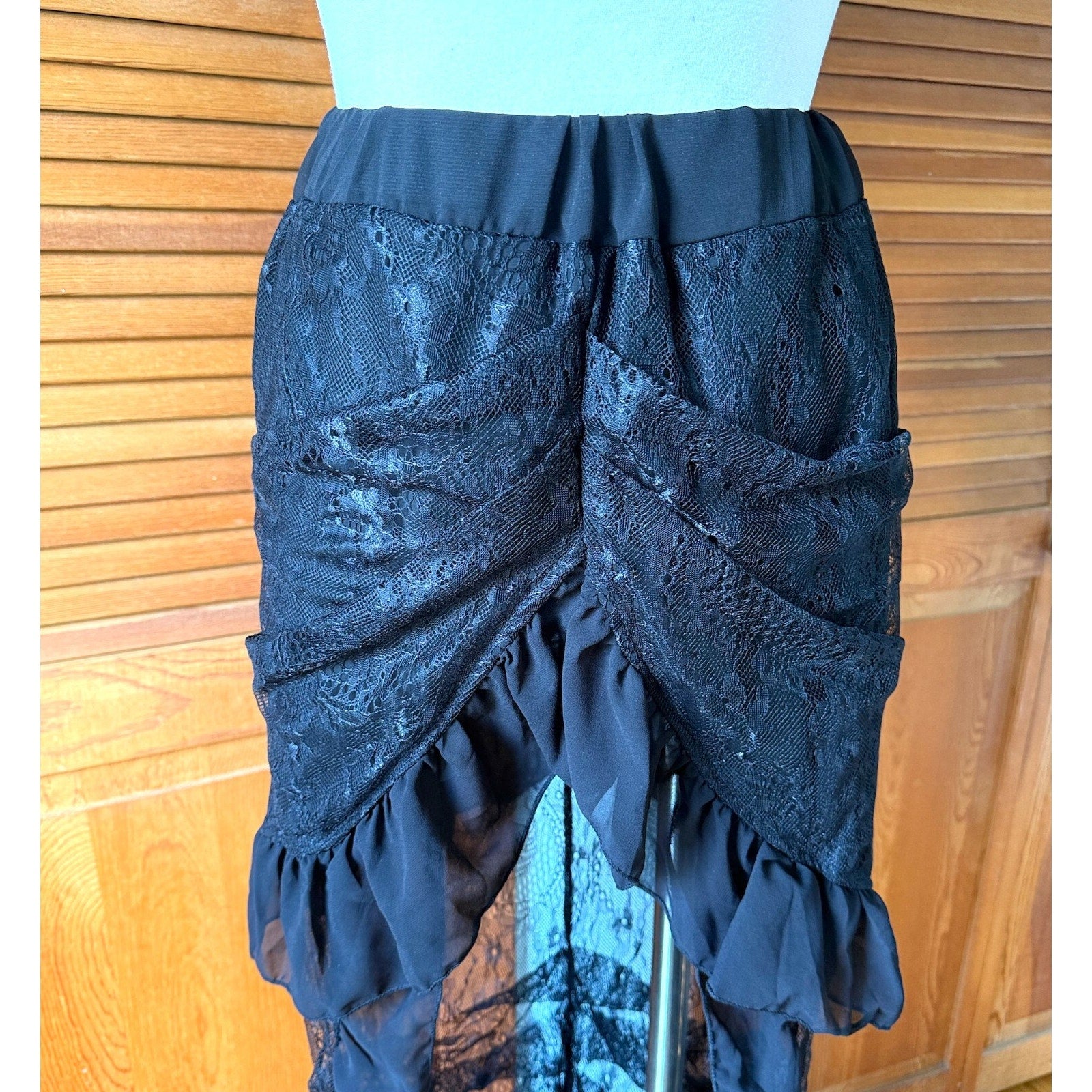 Gothic Lolita Punk Steampunk Victorian Cabaret Black Lace High Low Skirt S