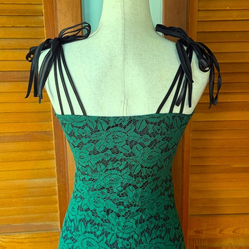 Voodoo Vixen Gothic Fairy Dark Fairycore Beetle Lover Green & Black Lace Dress S