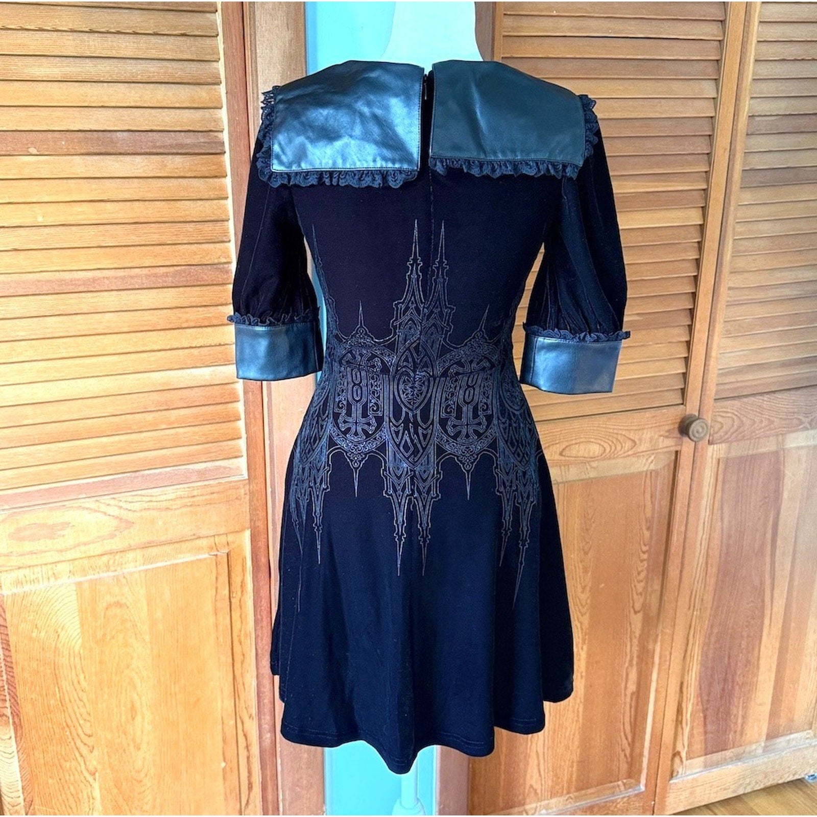 Killstar Gothic Victorian Black Velvet Faux Leather Collar Castle Dress XS
