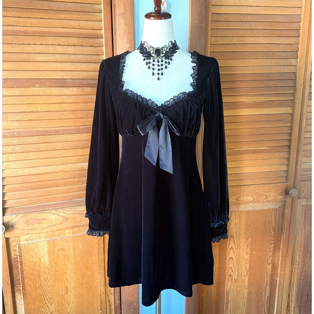 Killstar Gothic Victorian Witchcore EGL Dark Dollcore Black Velvet Dress S