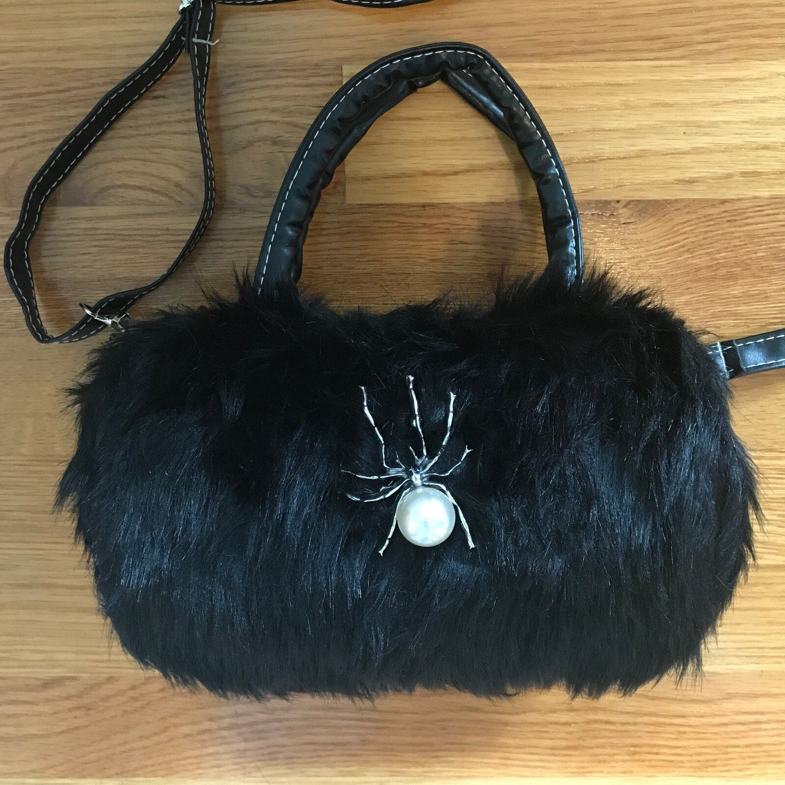 Goth Punk Cyber Lolita Kawaii Black Faux Fur Spider Tarantula Purse Bag