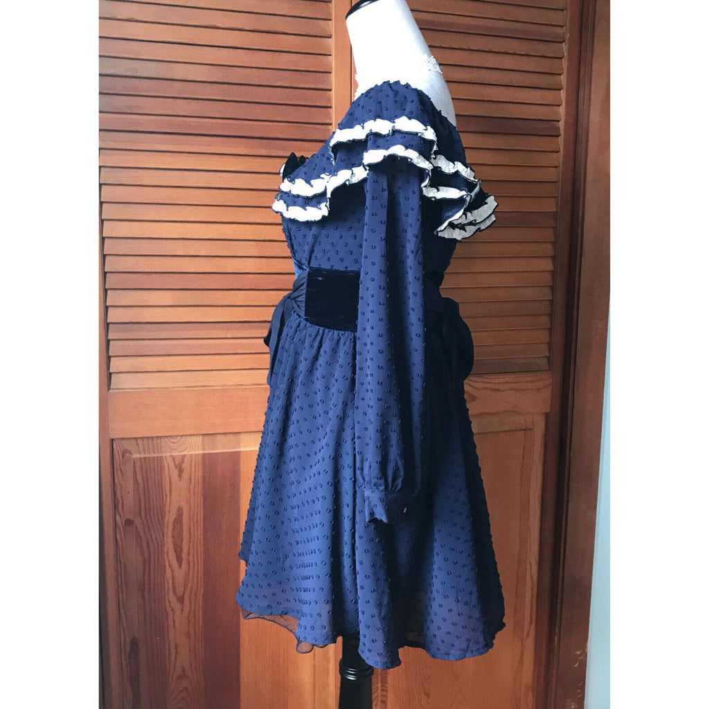Liz Lisa Style Blue & White Lolita Kawaii Ruffle & Bows Dress w/ Choker S
