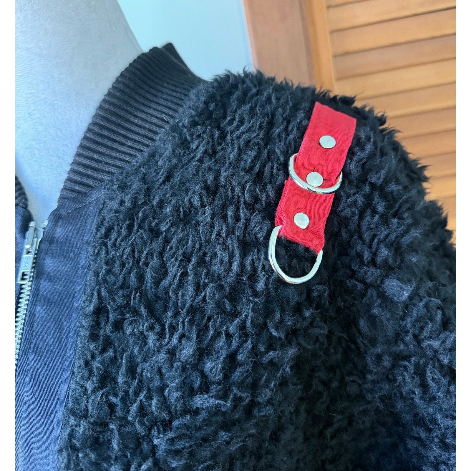 Vintage Lip Service Punk Goth Y2K Black Faux Fur Bondage Bomber Jacket L