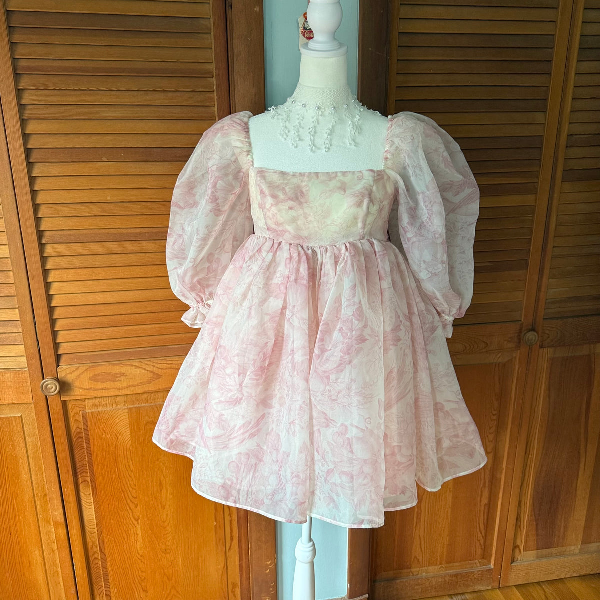 Selkie Cottagecore Romantic Fairycore Pink Floral Puff Sleeve Dress S