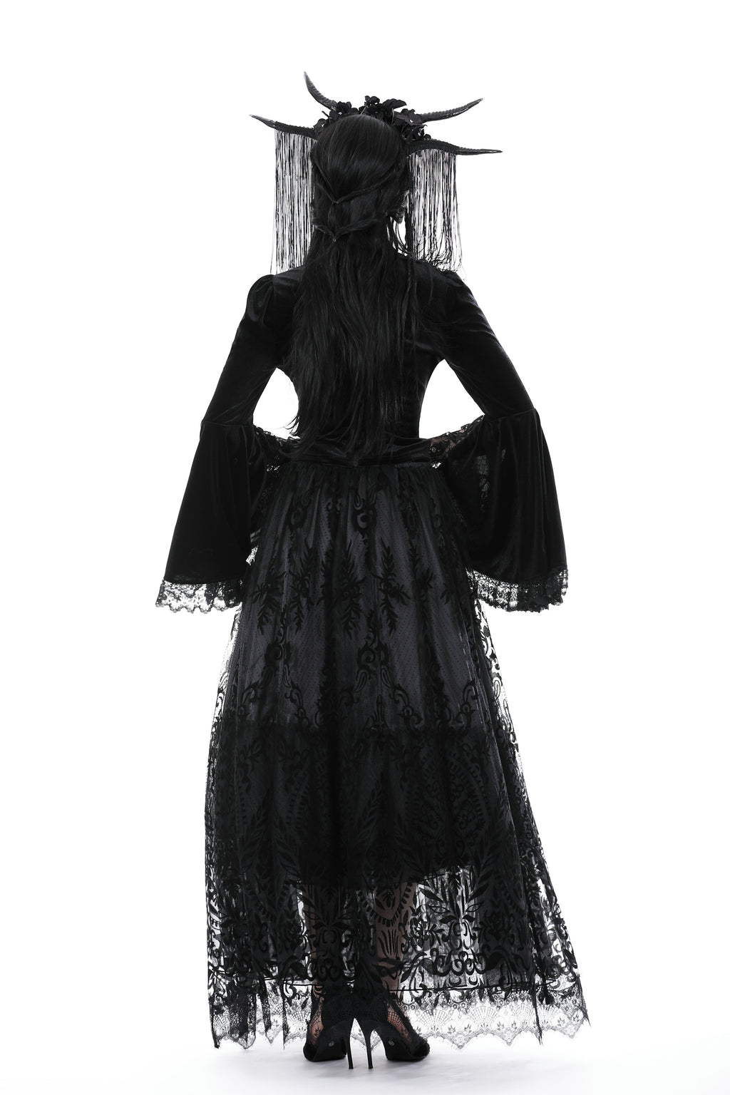 Dark in Love Victorian Vkei Velvet & Lace Belle Sleeve Lace-Up Front Top
