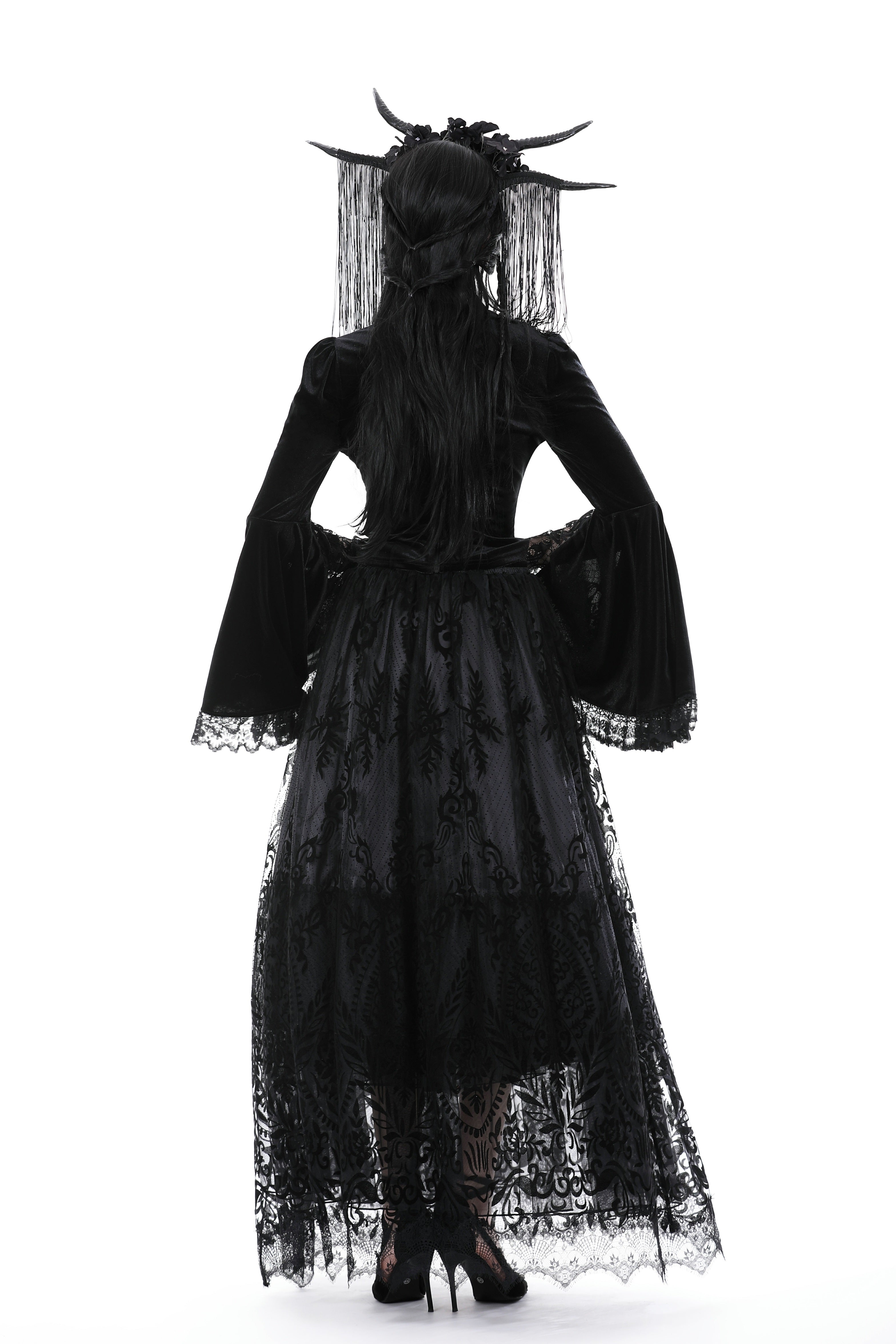 Dark in Love Victorian Vkei Velvet & Lace Belle Sleeve Lace-Up Front Top