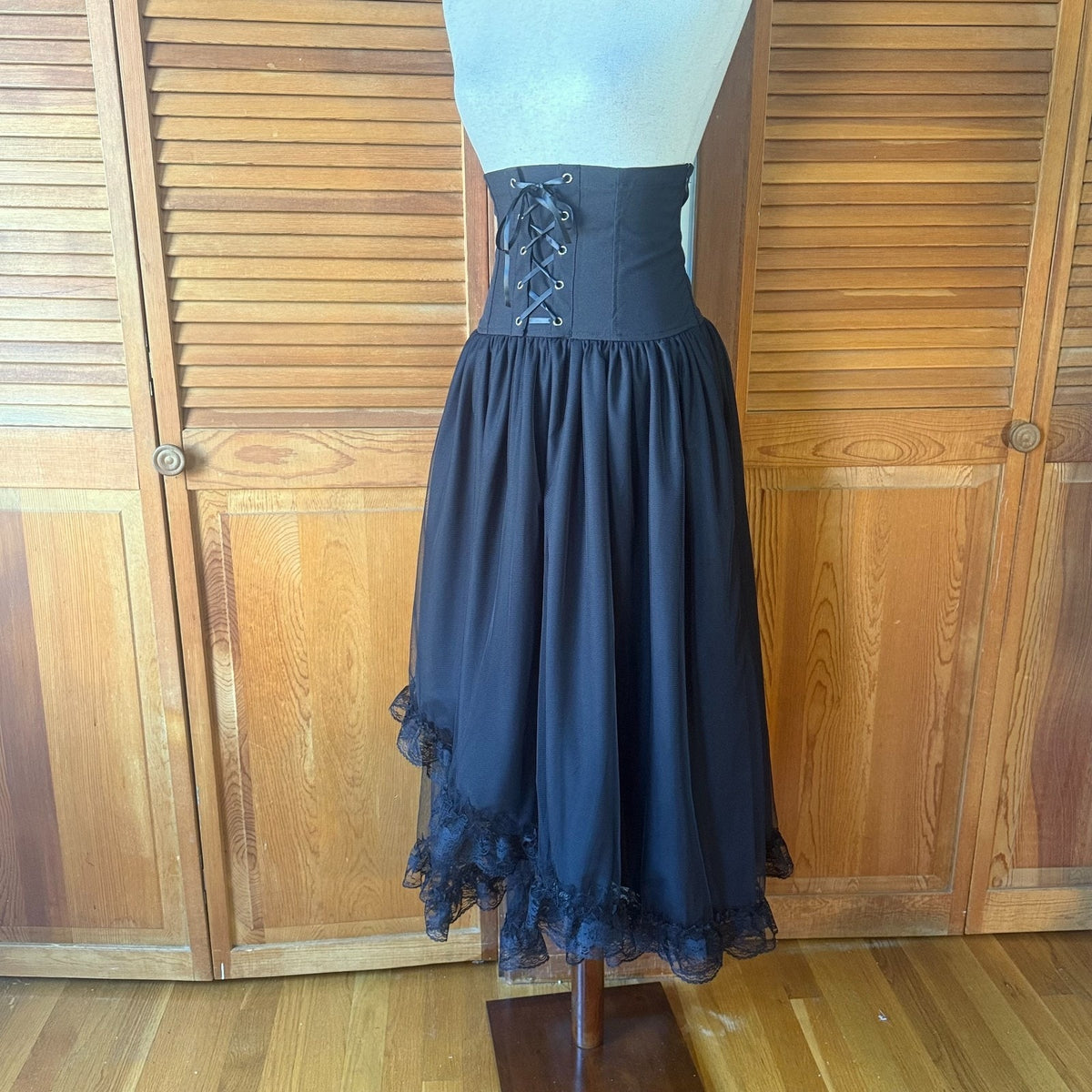 ACDC Rag Punk Goth J-fashion EGL Victorian Black Tulle Corset Cincher Skirt OS