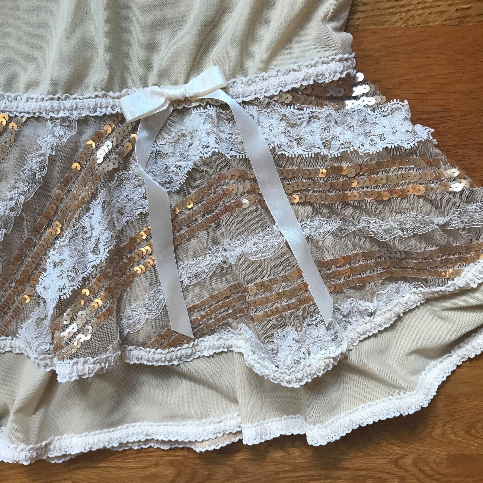 Lip Service Vintage Femmes of Folly Gothic Victorian Ivory Lace Sequined Skirt M