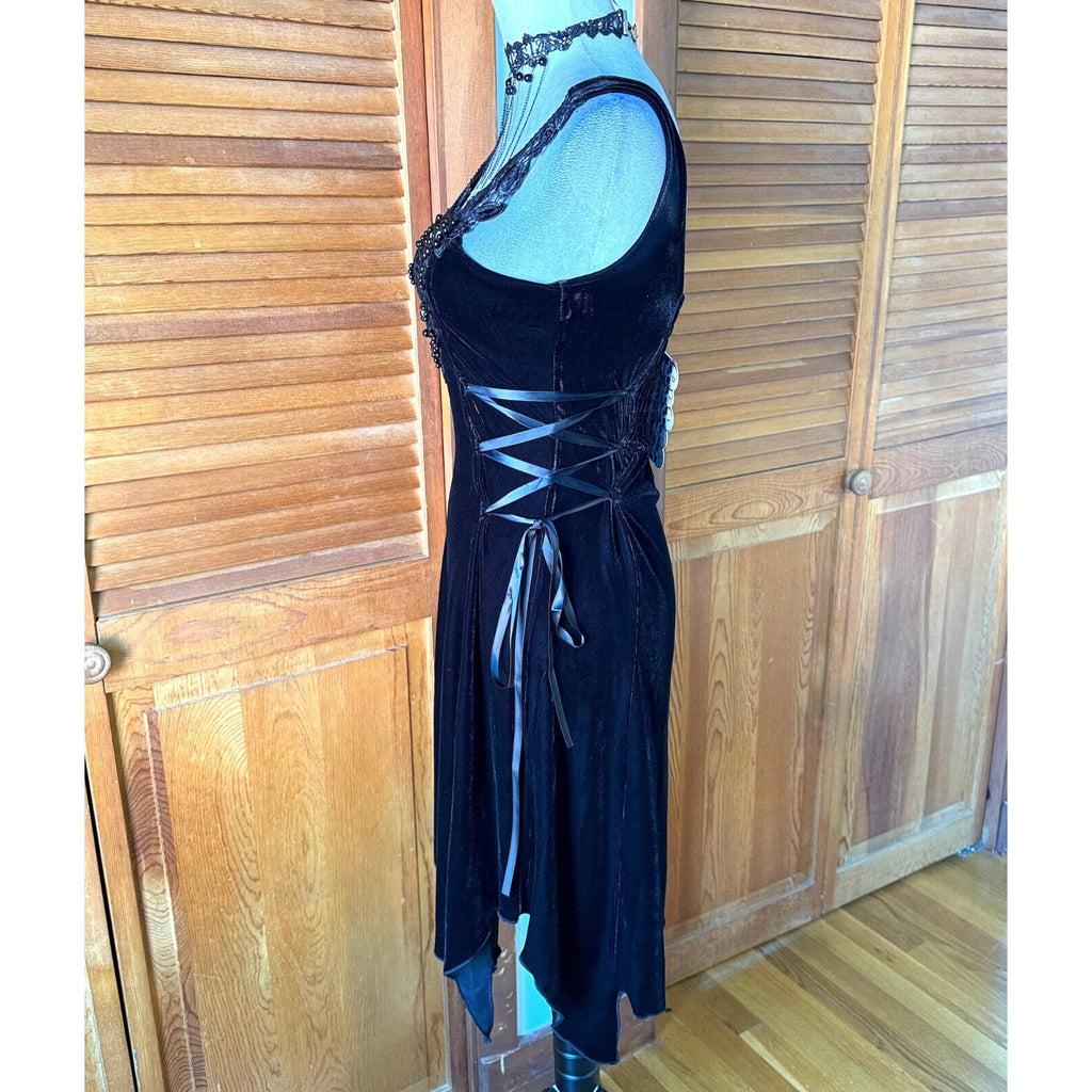 Devil Fashion Gothic Victorian Dark Fairy Beaded Lace-Up Sides Mini Dress