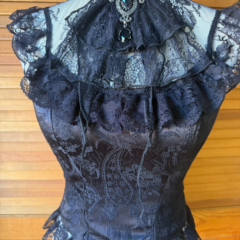 Dark In Love Gothic Victorian Dark Fairycore Baroque Lace Jabot Bustier Top