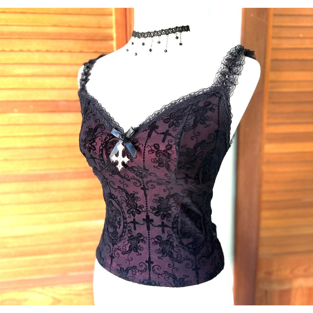 Gothic Lolita Victorian Vkei Dead Princess Cross & Bow Tank Cami Top