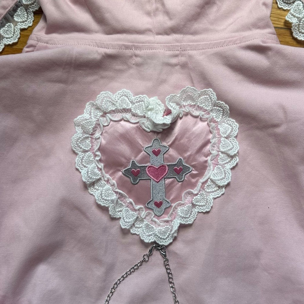 ACDC Rag J-Fashion Gyaru EGL Punk Bunny Heart Cross Bows PINK Hoodie Jacket