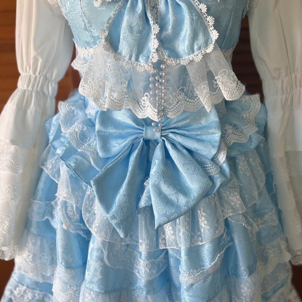 Sweet Lolita Alice in Wonderland Blue White JSK Shirt Petticoat Outfit Dress