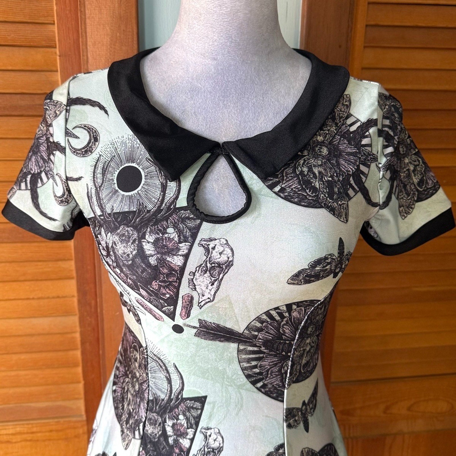 Spin Doctor Alchemy Goth Punk Witchcore Alt Green Deer & Moth Mini Dress XS