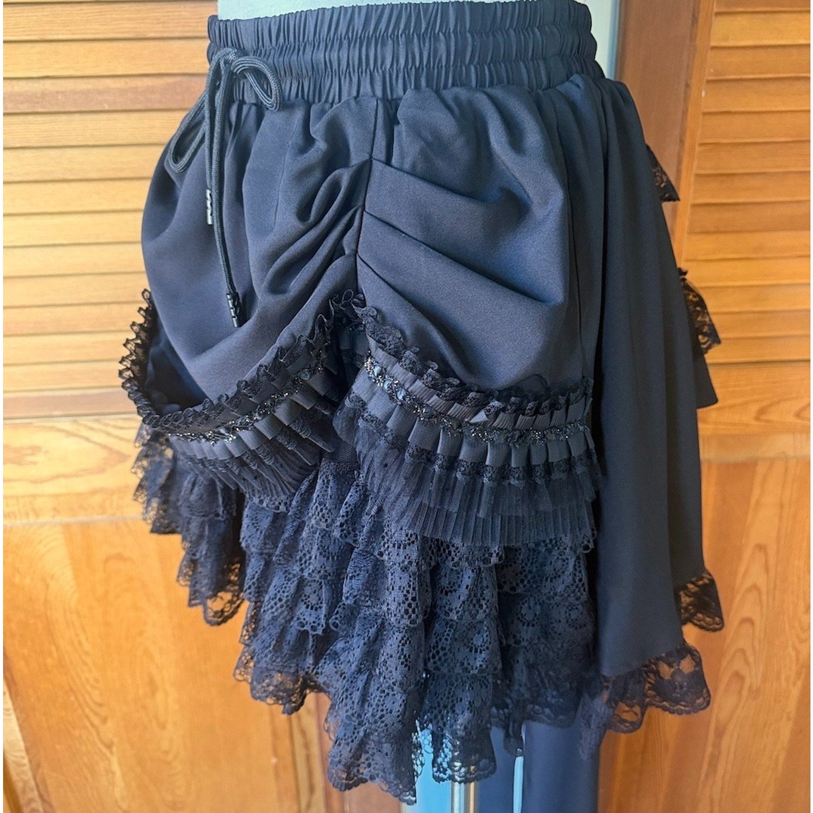 Dark in Love Gothic Victorian Vampire BlackSatin & Lace Coffin Mini Skirt OS