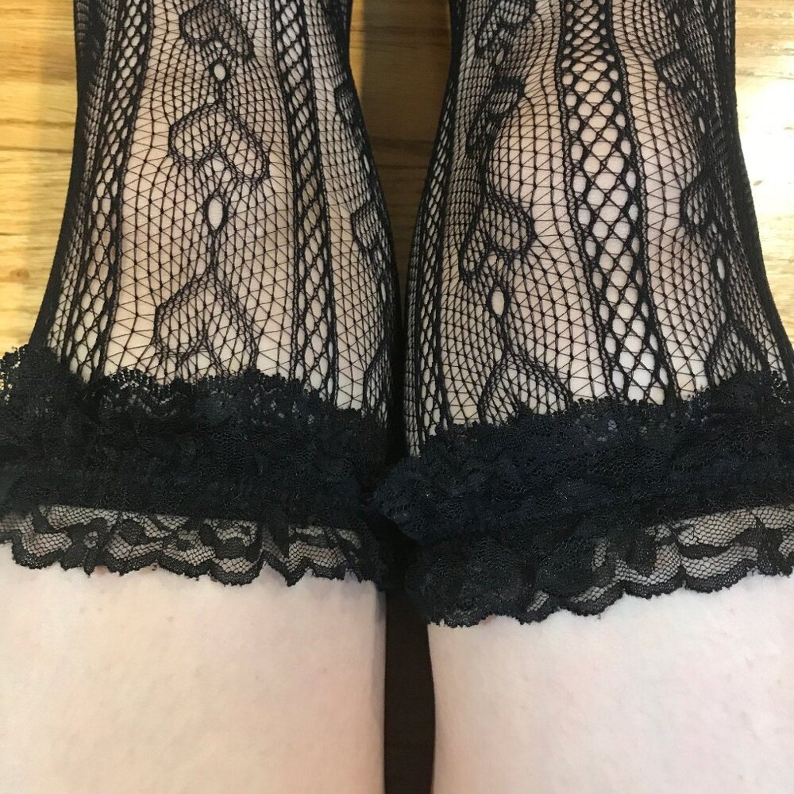 Gothic Victorian Dolly Dollcore Coquette Black Heart Lace Ruffle High Socks