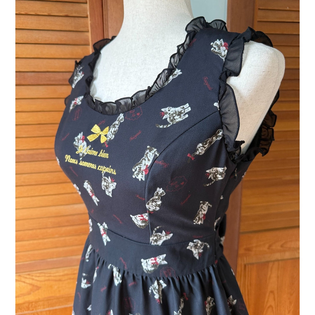 Ank Rouge J-fashion Kawaii Jirai Gyaru Himekaji Black Gray Cat Princess Dress M